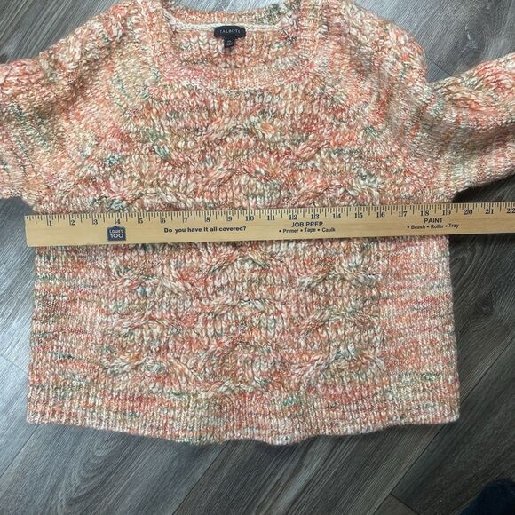 TALBOTS Sweater XL Pointelle Wool Blend Crewneck Cable Knit Marled Pullover - Picture 4 of 6